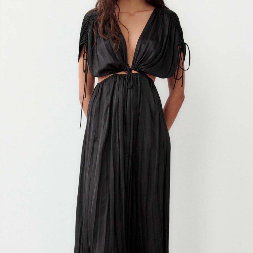 Zara Wrinkle Effect Cut-Out Maxi Dress